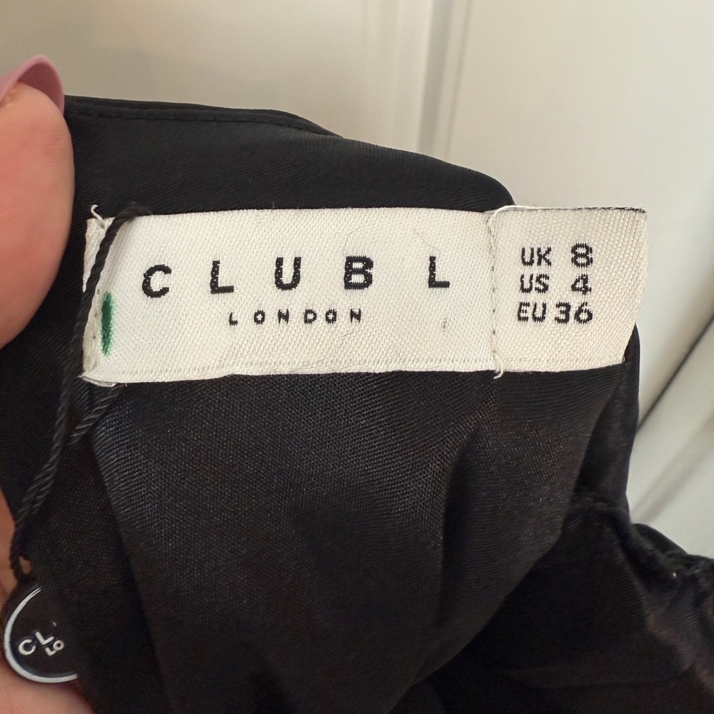 Club L London Portia black sweetheart plunge wide leg feather cuff jumpsuit US 4 - Picture 11 of 11
